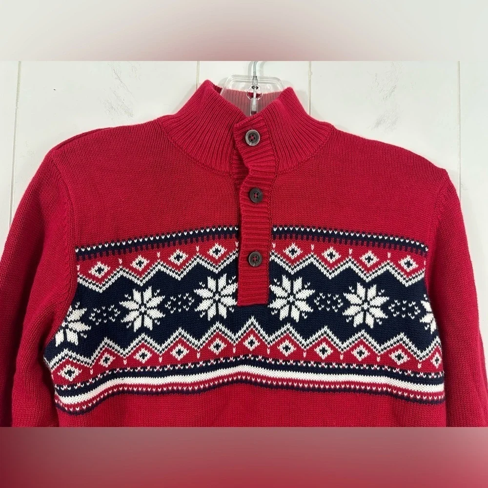 NWT THE CHILDRENS PLACE Sweater Boys XL 14 Red Fair Isle Mock Neck Long Sleeve